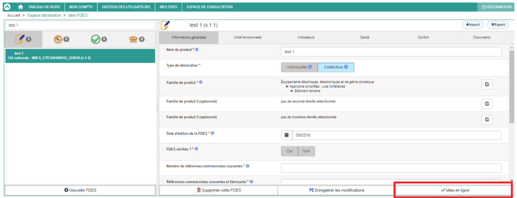 Mise en ligne INIES